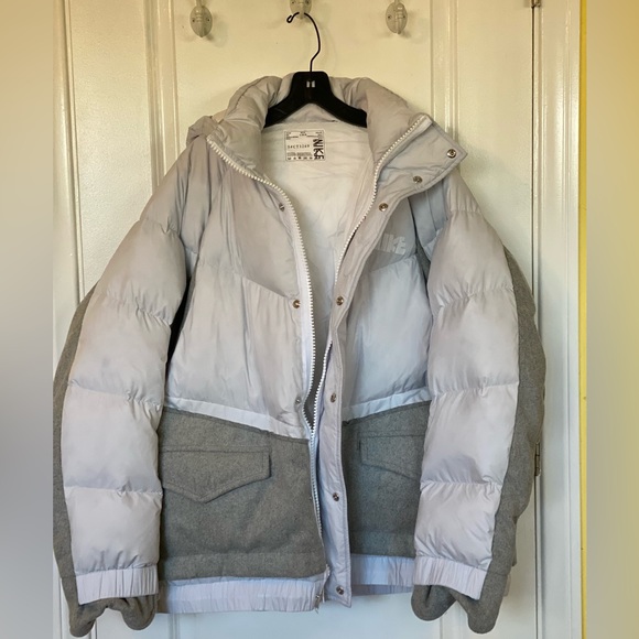 Nike x Sacai Mens down parka puffer jacket white gray Large - Picture 3 of 16